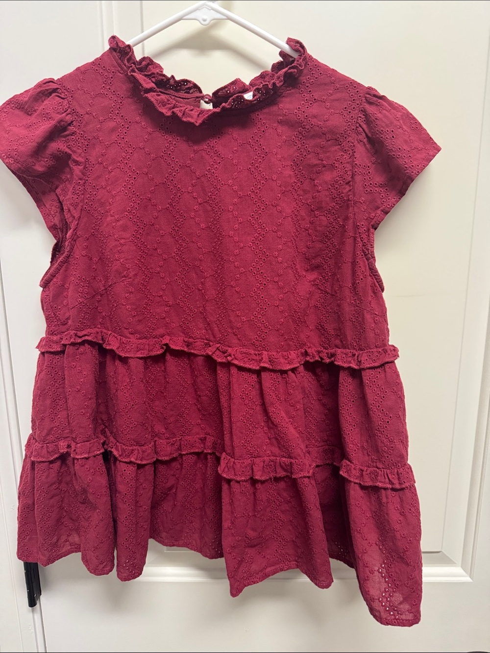 Burgundy Eyelet Ruffle Tiered Top
